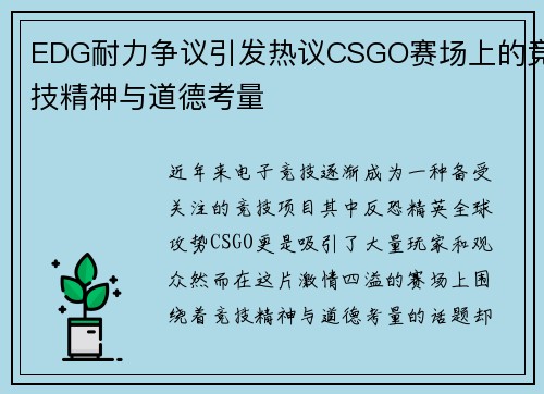 EDG耐力争议引发热议CSGO赛场上的竞技精神与道德考量